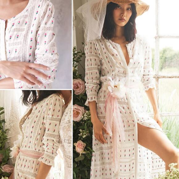 NWT LOVESHACKFANCY White Lace Floral Garden Fabiana Maxi Dress Sz. 2 - Picture 3 of 14